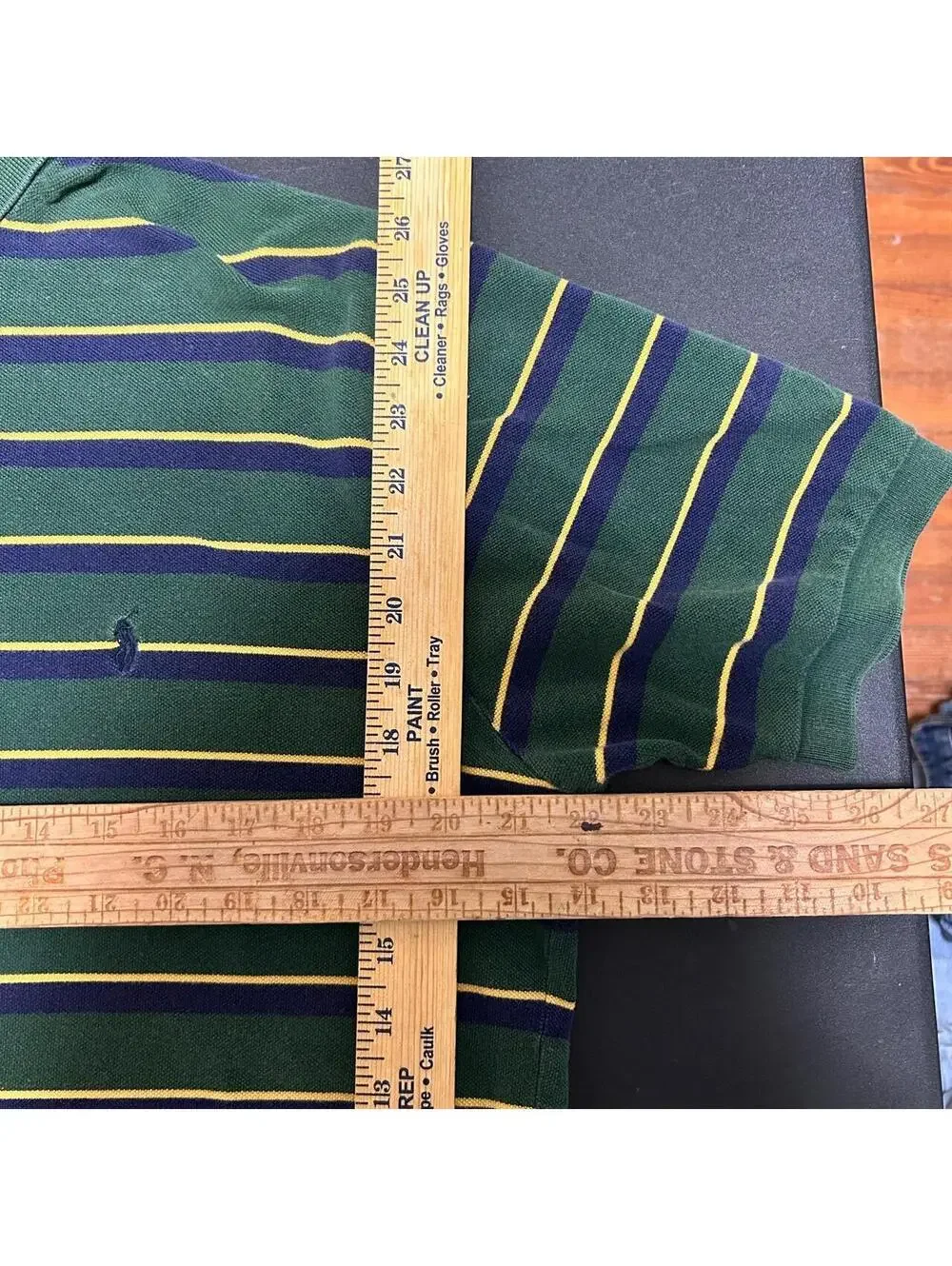 1990s Green Polo With navy & yellow stripes
